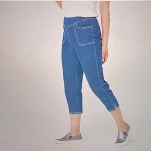 Denim & Co. Sz M Pull on V-Yoke Crop Pants/ Med Wash